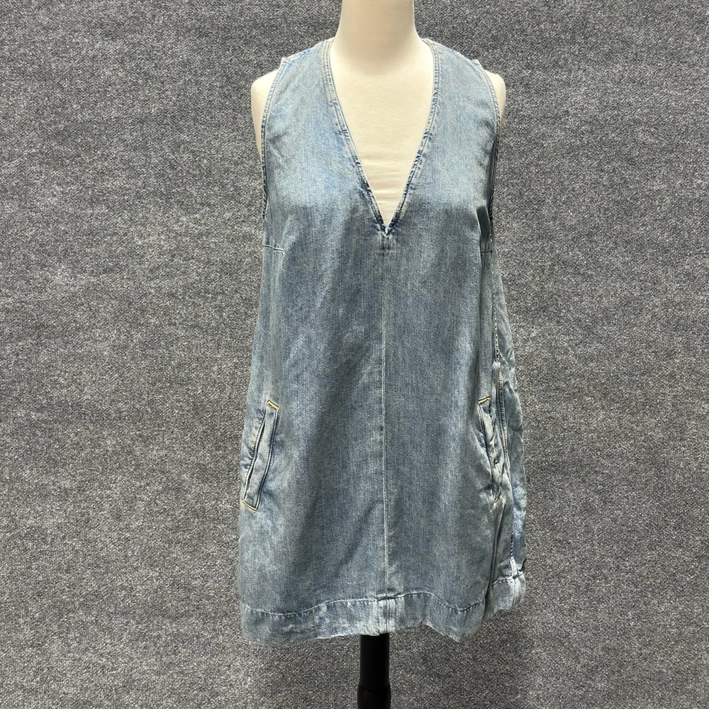 7 For All Mankind Dress Womens XS Blue Denim V Neck Tank Shift Short Pockets